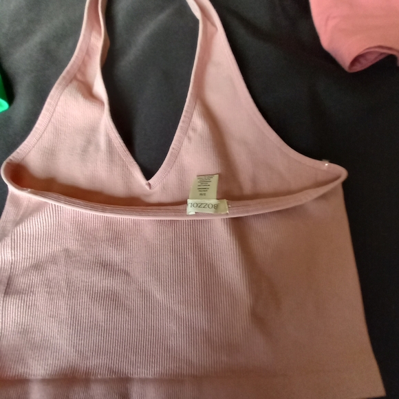 Pack of three two cropped one short summer tops green pink and coral s/m - Picture 4 of 8